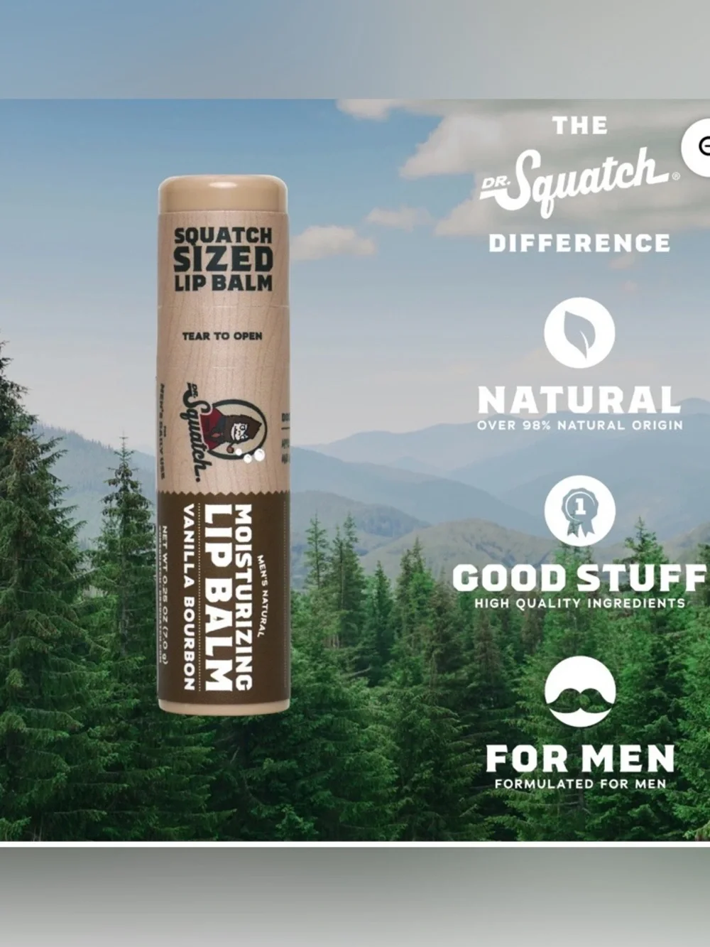 3 Dr. Squatch Vanilla Bourbon Natural Lip Balm for Men, 0.25 oz